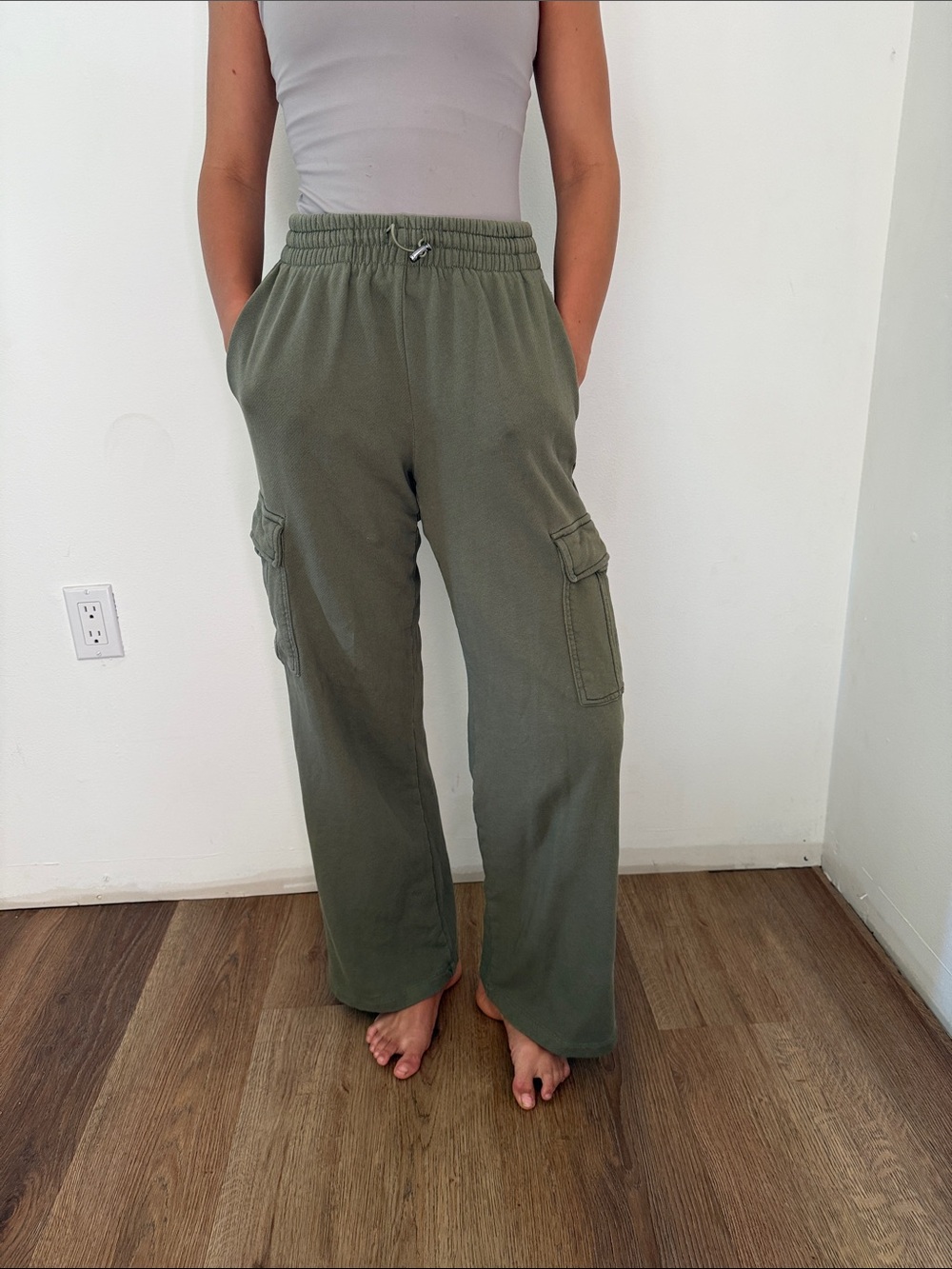 Olive Green Cargo Boot-Cut Pants